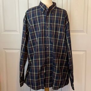 Mens Pendleton Plaid Navy‎ Tan Cotton Button Down Shirt XL